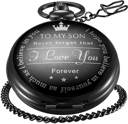 Engraved “to My Son” “I Love You” Pocket Watch with Chain
